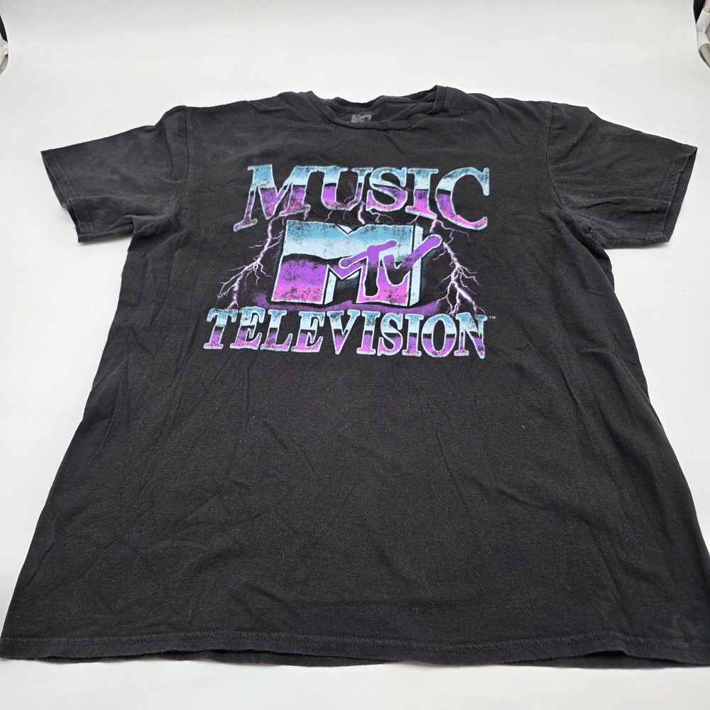 MTV Graphic T-Shirt Mens L Black Music Television Lightning Logo‎ Grunge street